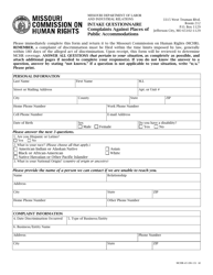 Document preview: Form MCHR-45 Intake Questionnaire - Complaints Against Places of Public Accommodations - Missouri