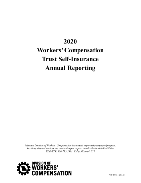Form WC-135 Workers' Compensation Trust Self-insurance Annual Reporting - Missouri, 2020