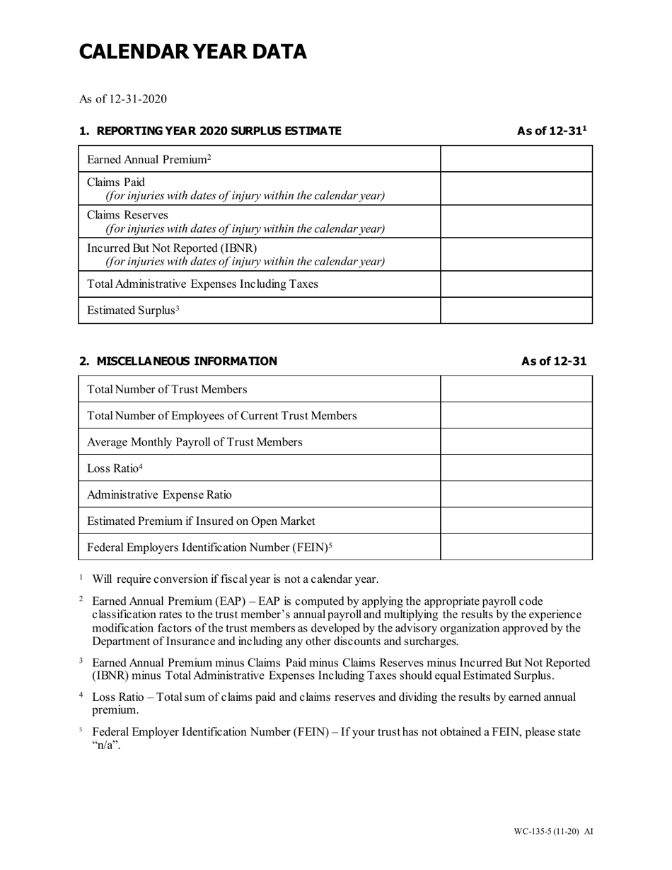 Form WC-135 Workers Compensation Trust Self-insurance Annual Reporting - Missouri, Page 5