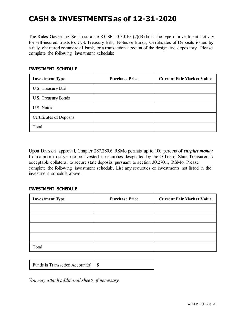 Form WC-135 Workers Compensation Trust Self-insurance Annual Reporting - Missouri, Page 6