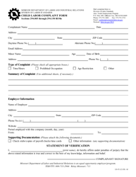 Document preview: Form LS-53 Child Labor Complaint Form - Missouri
