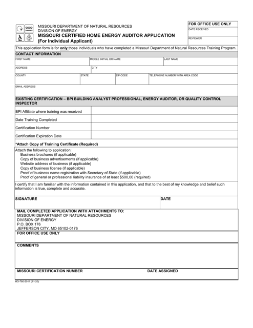 Form MO780-2011 Missouri Certified Home Energy Auditor Application (For Individual Applicant) - Missouri