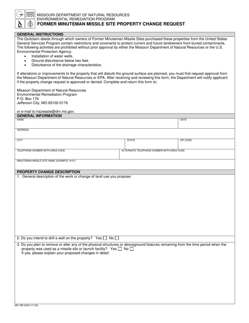 Form MO780-2040 Former Minuteman Missile Site Property Change Request - Missouri
