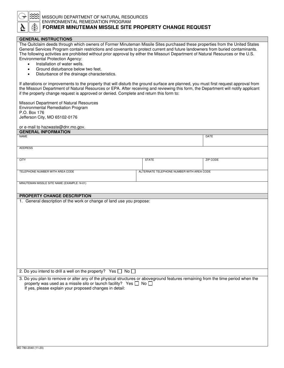 Form MO780-2040 Former Minuteman Missile Site Property Change Request - Missouri, Page 1