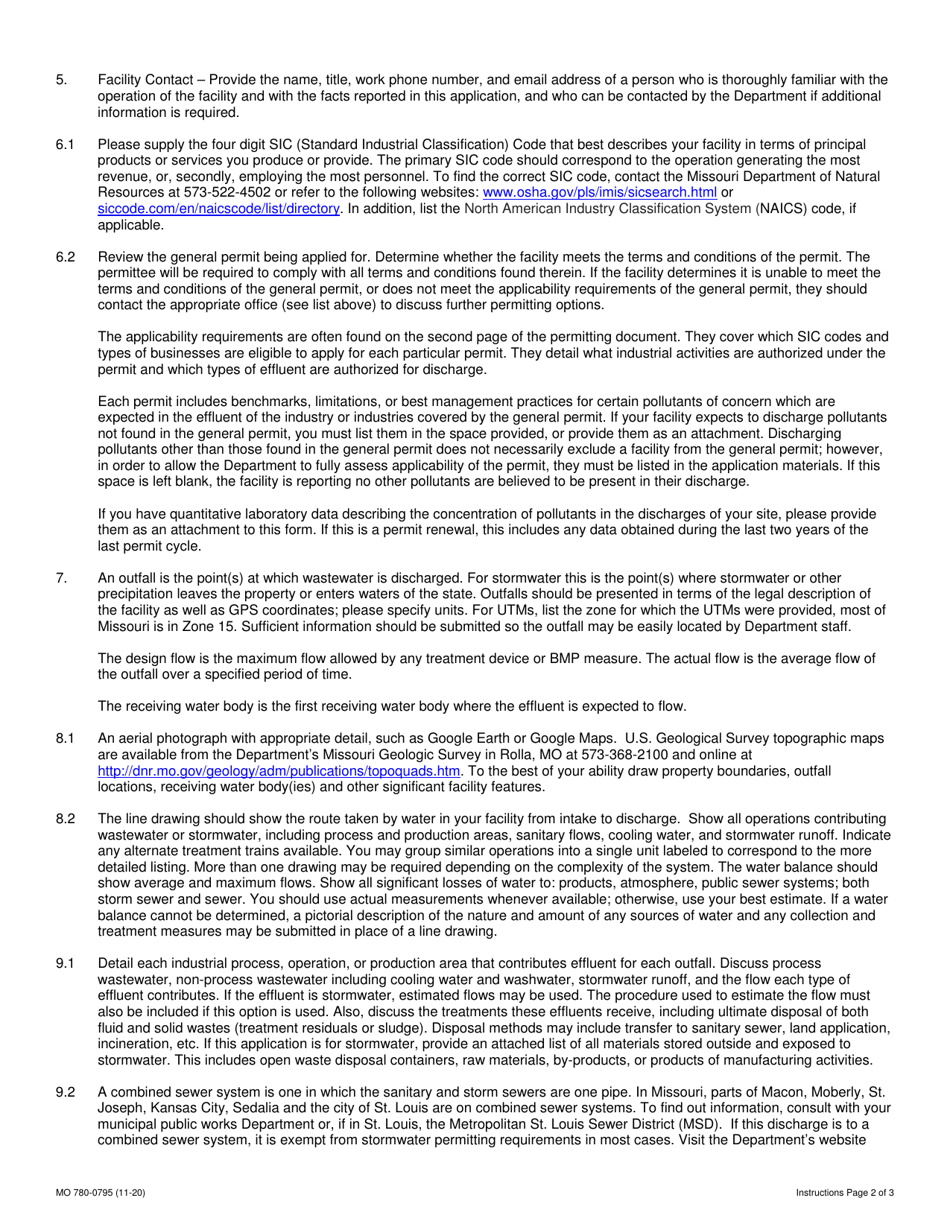 Form E (MO780-0795) Application for General Permit Under Missouri Clean Water Law - Missouri, Page 6