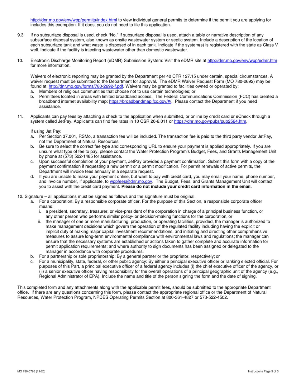 Form E (MO780-0795) Application for General Permit Under Missouri Clean Water Law - Missouri, Page 7