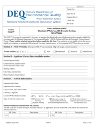Form NOI-77 Notice of Intent (Noi) - Disinfected Water and Hydrostatic Testing General Permit (Mtg770000) - Montana