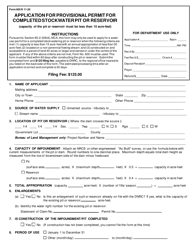 Form 605 &quot;Application for Provisional Permit for Completed Stockwater Pit or Reservoir&quot; - Montana