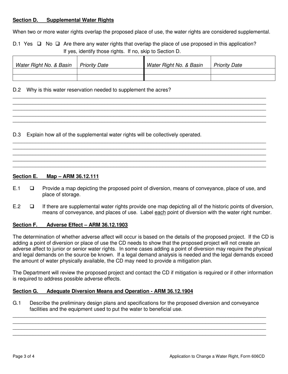 Form 606CD Conservation District Application to Change Water Reservation - Montana, Page 3