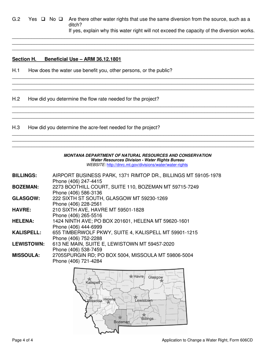 Form 606CD Conservation District Application to Change Water Reservation - Montana, Page 4