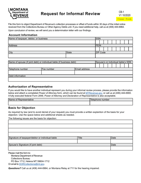Form CB-1 Request for Informal Review - Montana