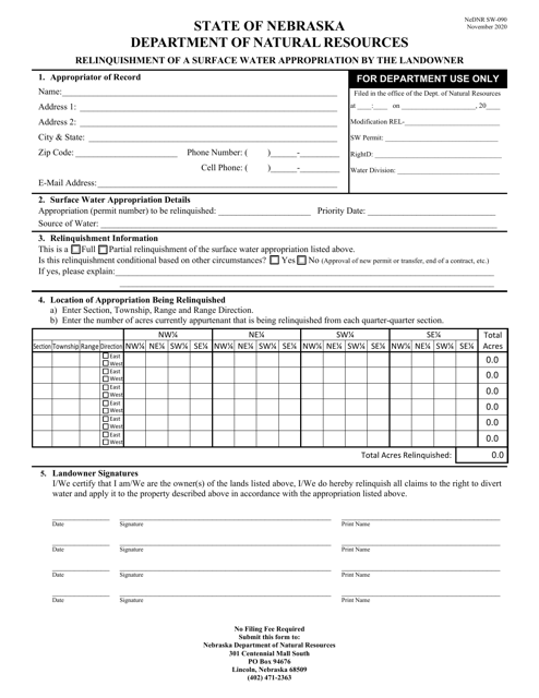 NeDNR SW Form 090  Printable Pdf