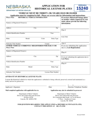 Application for Historical License Plates - Nebraska