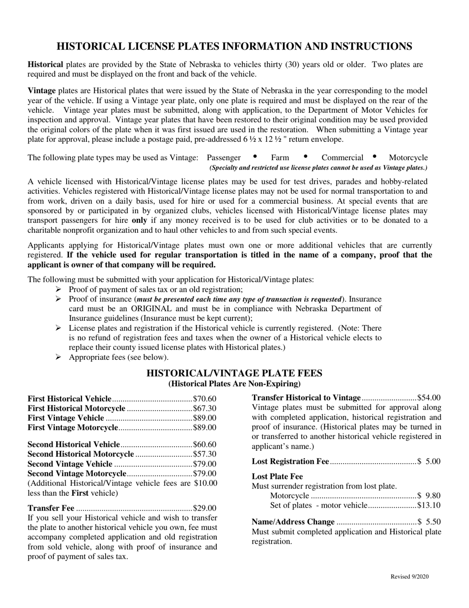 Application for Historical License Plates - Nebraska, Page 2