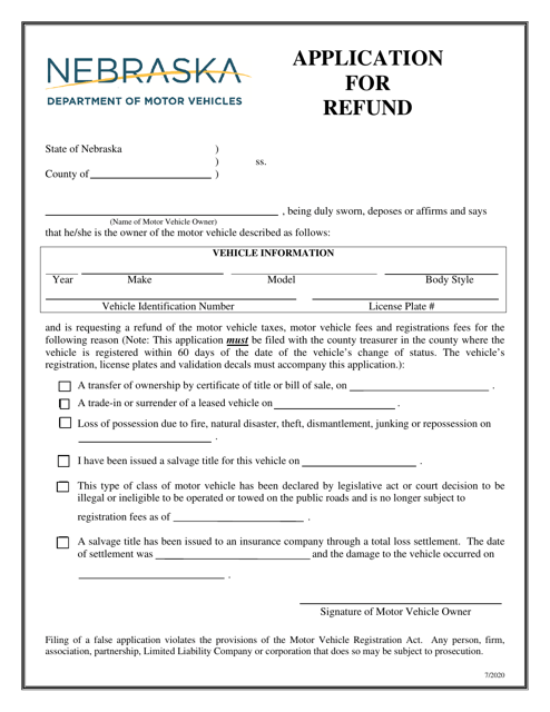 Application for Refund - Nebraska Download Pdf