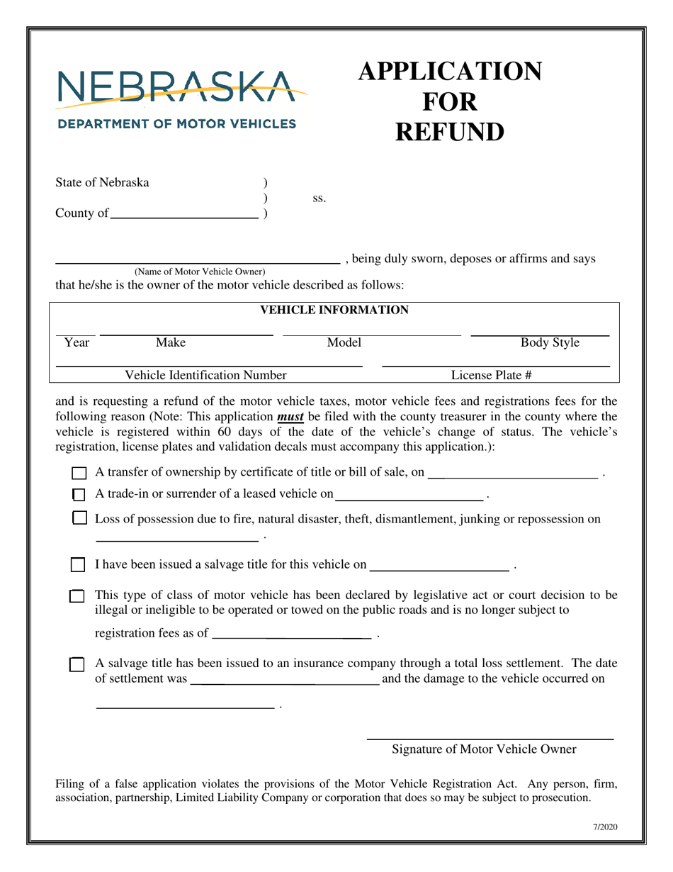 Application for Refund - Nebraska, Page 1