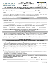 Application for Handicapped License Plates - Nebraska