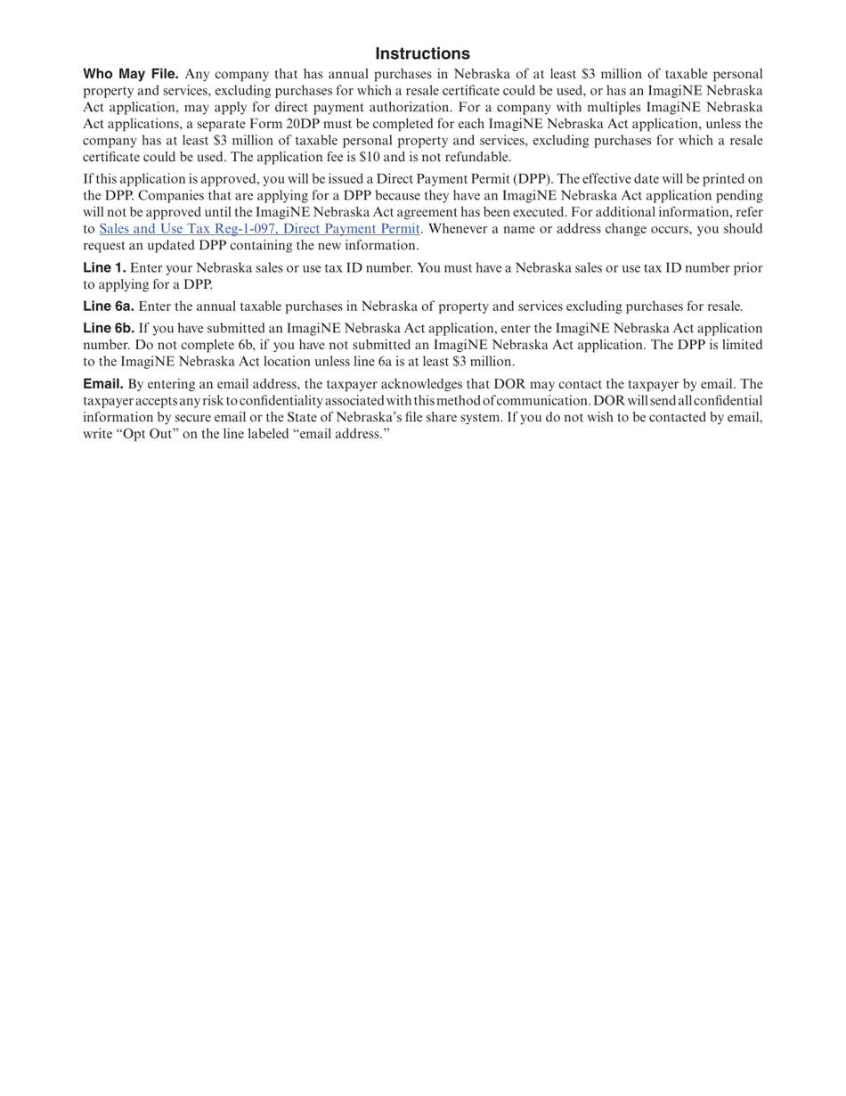 Form 20DP (6-372-1997) Nebraska Application for Direct Payment Authorization - Nebraska, Page 2