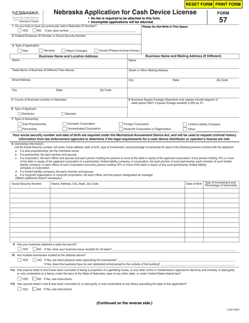 Form 57 (5-261-2020)  Printable Pdf