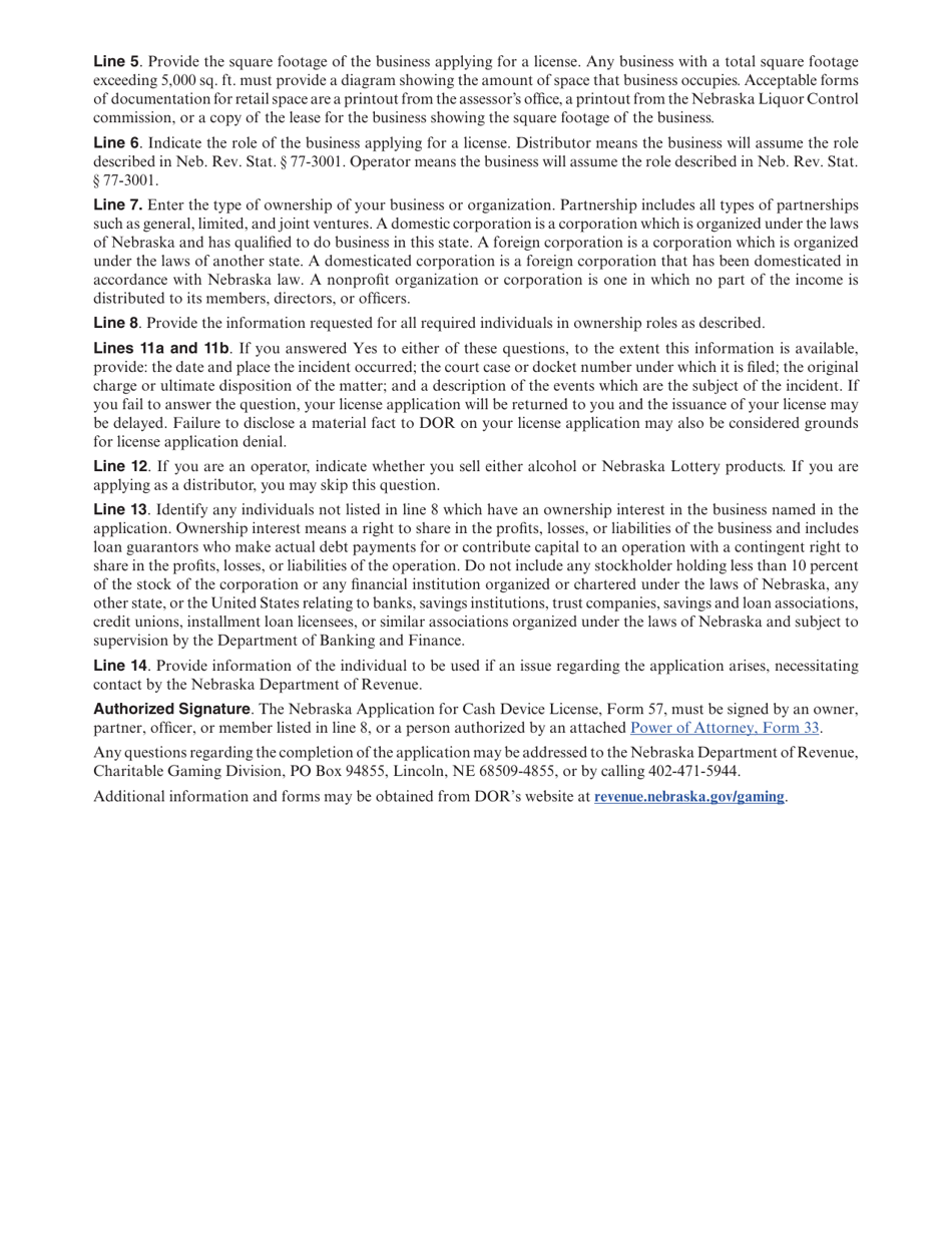 Form 57 (5-261-2020) Nebraska Application for Cash Device License - Nebraska, Page 3