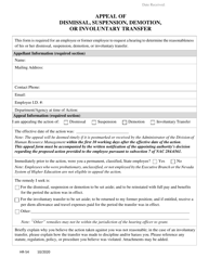 Form HR-54 Appeal of Dismissal, Suspension, Demotion, or Involuntary Transfer - Nevada