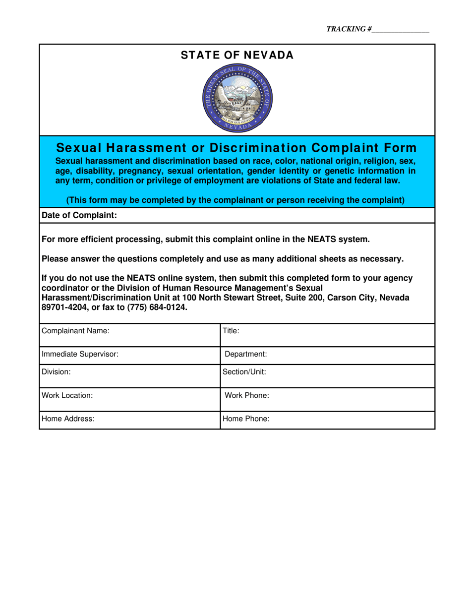 Form HR-30 Sexual Harassment or Discrimination Complaint Form - Nevada, Page 1