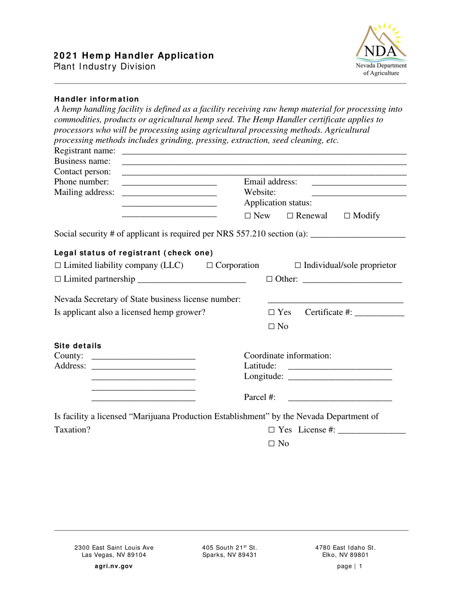Hemp Handler Application - Nevada, Page 1