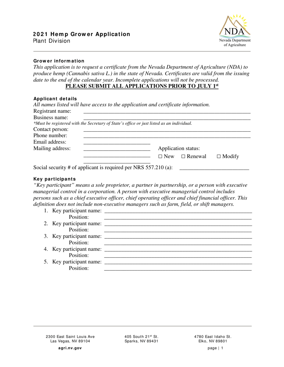 Hemp Grower Application - Nevada, Page 1