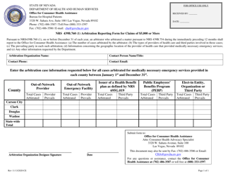 Document preview: Nrs 439b.760 (1) Arbitration Reporting Form for Claims of $5,000 or More - Nevada