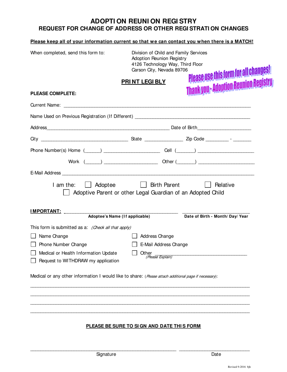 Nevada Request for Change of Address or Other Registration Changes