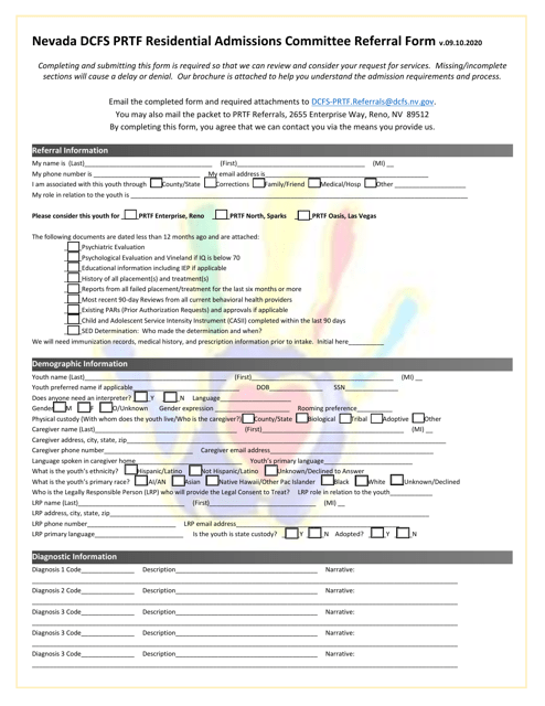 Nevada Dcfs Prtf Residential Admissions Committee Referral Form - Nevada Download Pdf