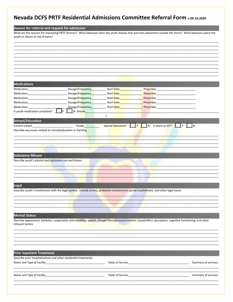Nevada Dcfs Prtf Residential Admissions Committee Referral Form - Nevada, Page 2