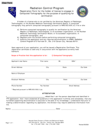 Document preview: Radiation Control Program Registration Form for the Holder of License to Engage in Computed Tomography for the Purpose of Qualifying for Certification - Nevada