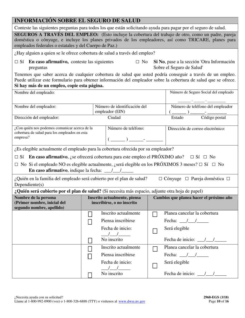 Formulario 2960-EGS Solicitud De Seguro De Salud - Nevada (Spanish), Page 10