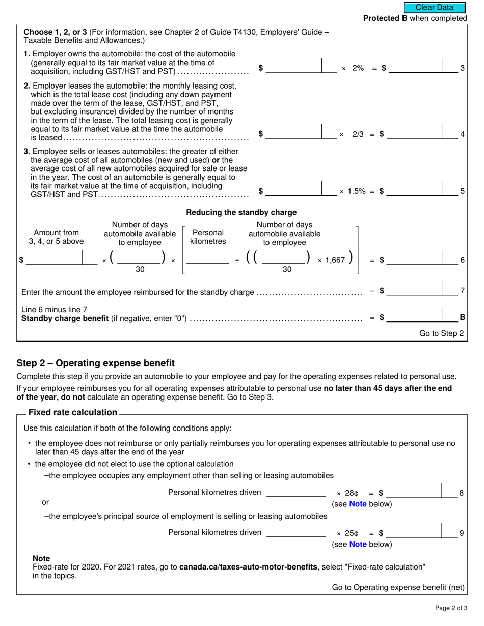 Form RC18 Calculating Automobile Benefits - Canada, Page 2