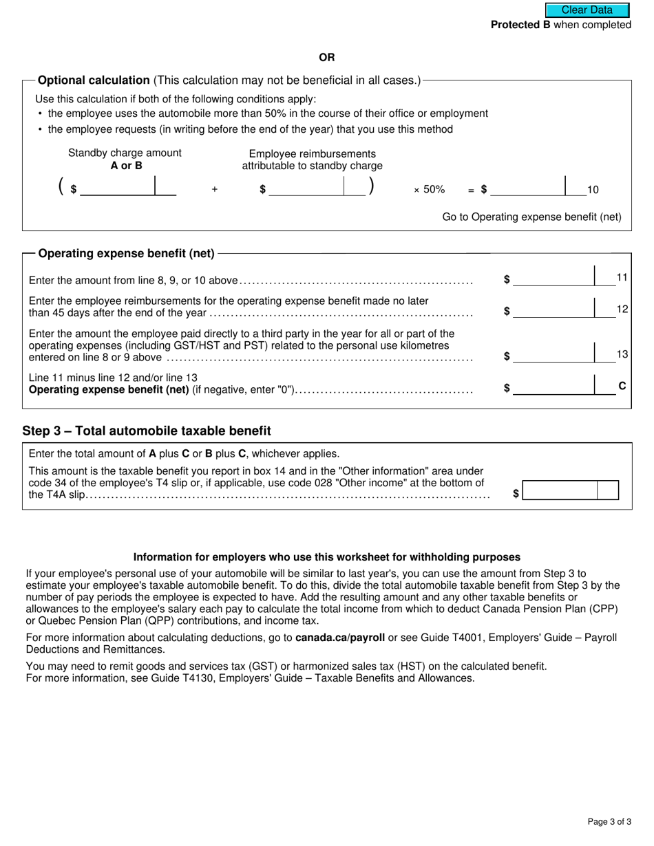 Form RC18 Calculating Automobile Benefits - Canada, Page 3