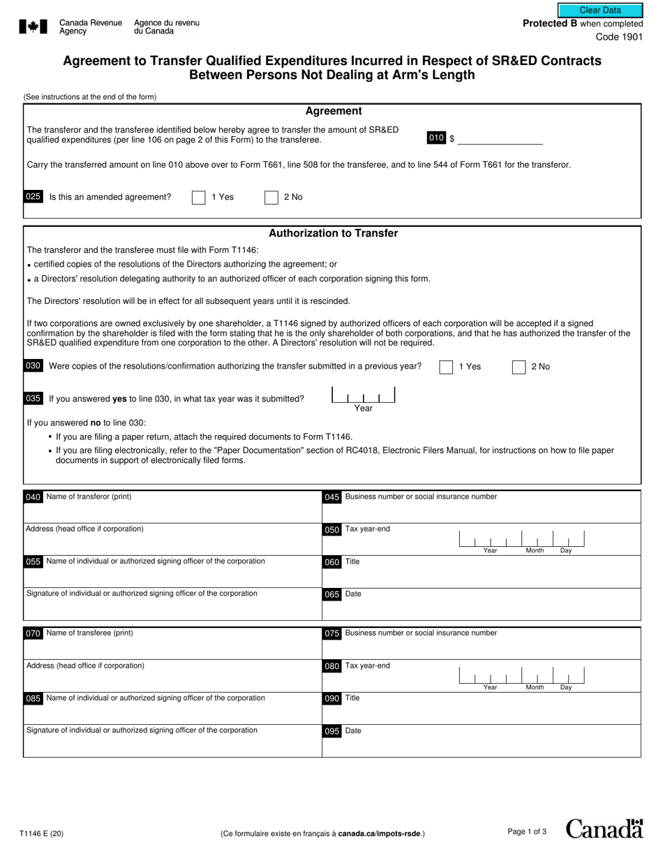 Form T1146 Download Fillable PDF or Fill Online Agreement to Transfer