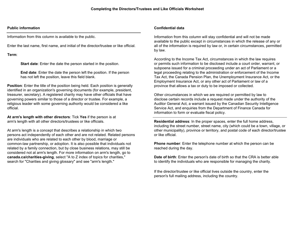 Form T1235 Directors / Trustees and Like Officials Worksheet - Canada, Page 2