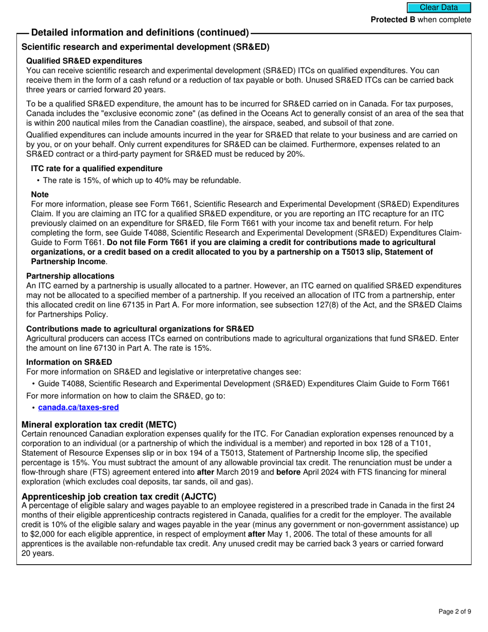 Form T2038(IND) Investment Tax Credit (Individuals) - Canada, Page 2
