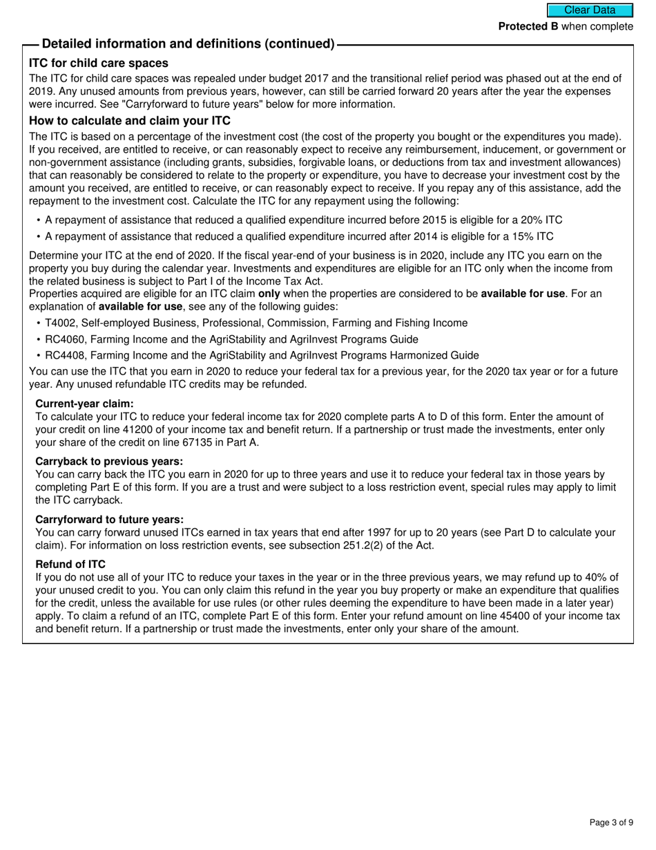 Form T2038(IND) Investment Tax Credit (Individuals) - Canada, Page 3
