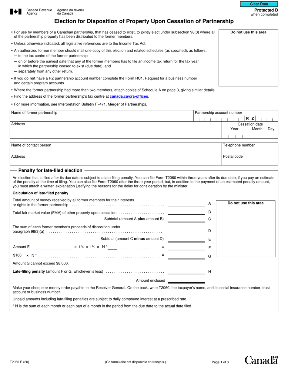 Form T2060 Download Fillable Pdf Or Fill Online Election For 