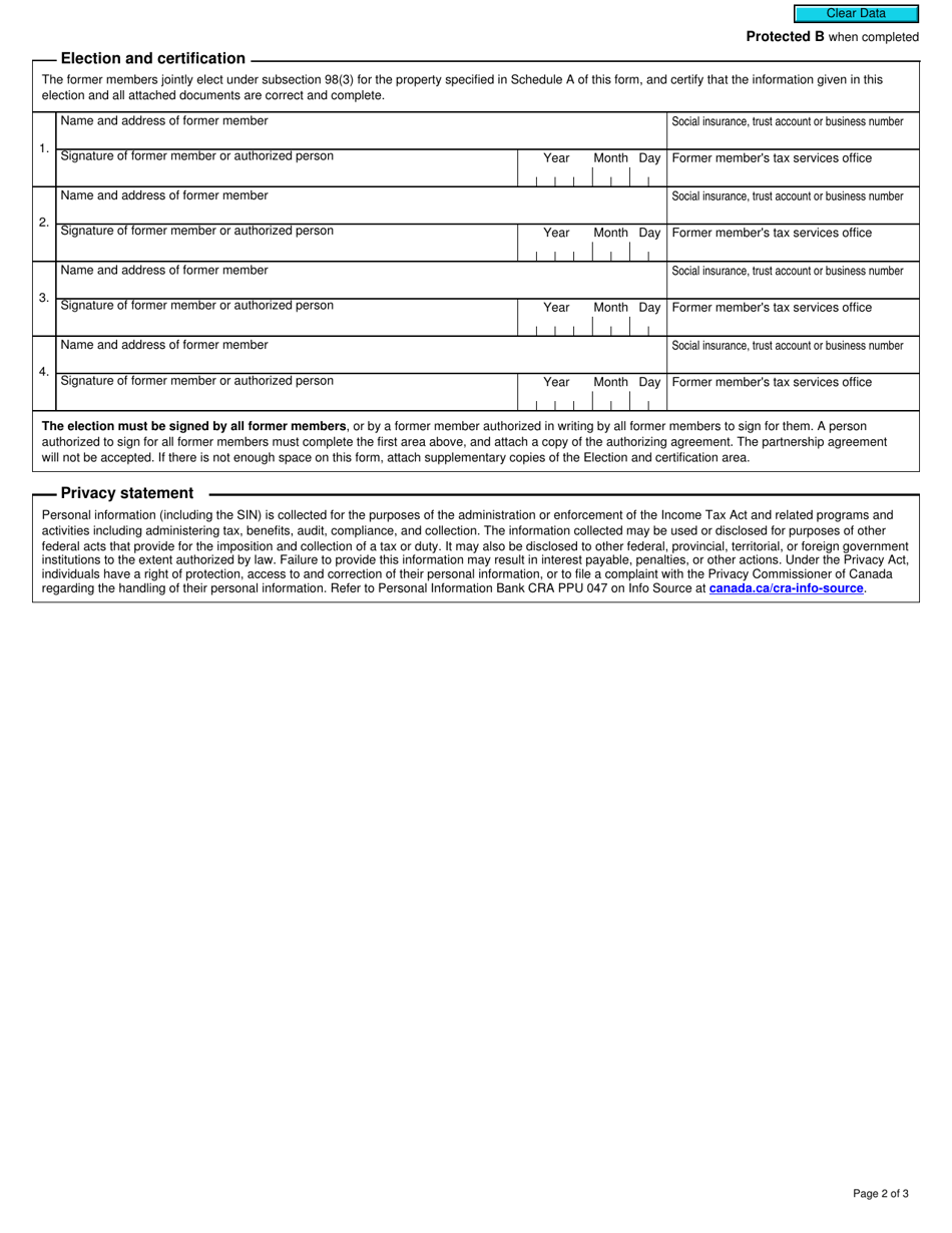 Form T2060 Election for Disposition of Property Upon Cessation of Partnership - Canada, Page 2