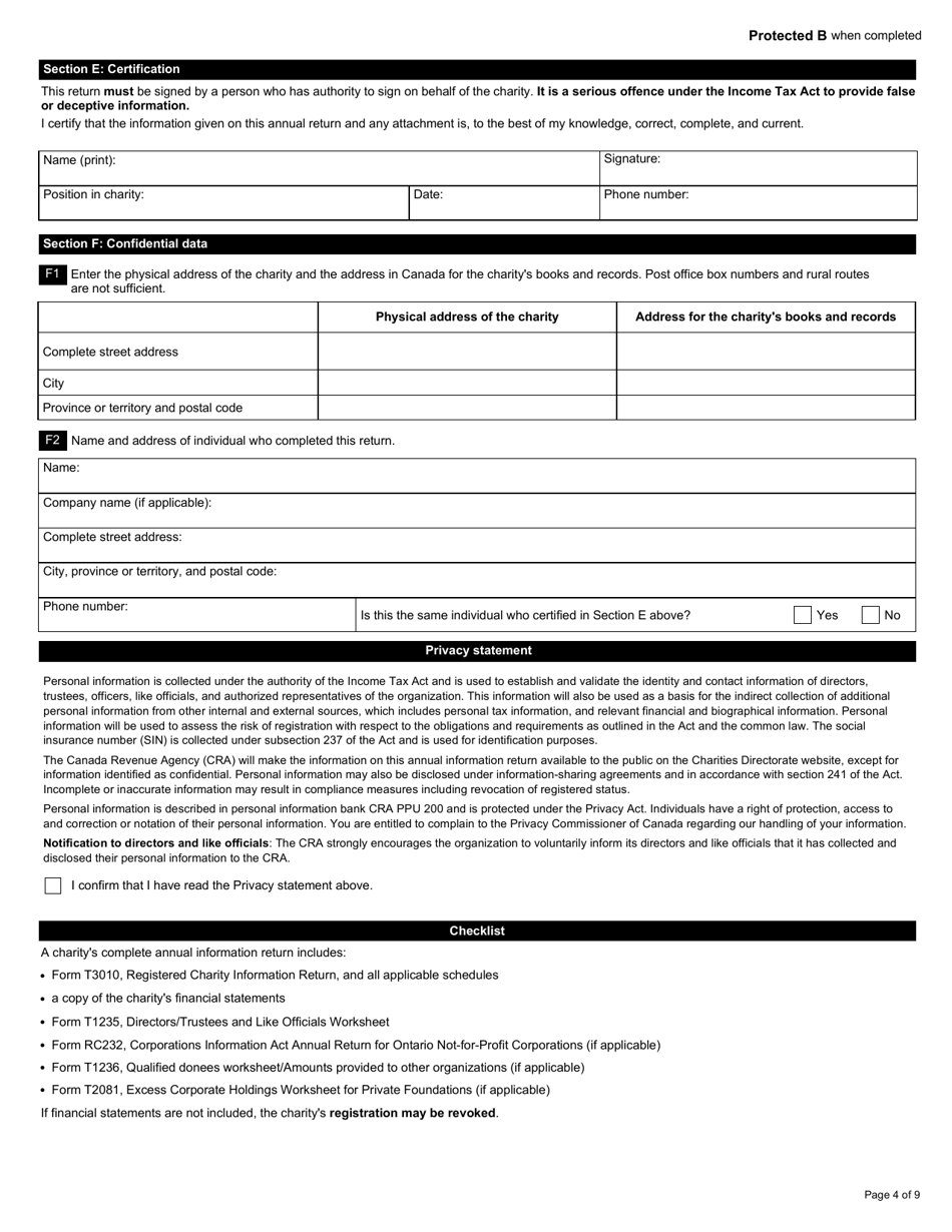 Form T3010 Registered Charity Information Return - Canada, Page 4