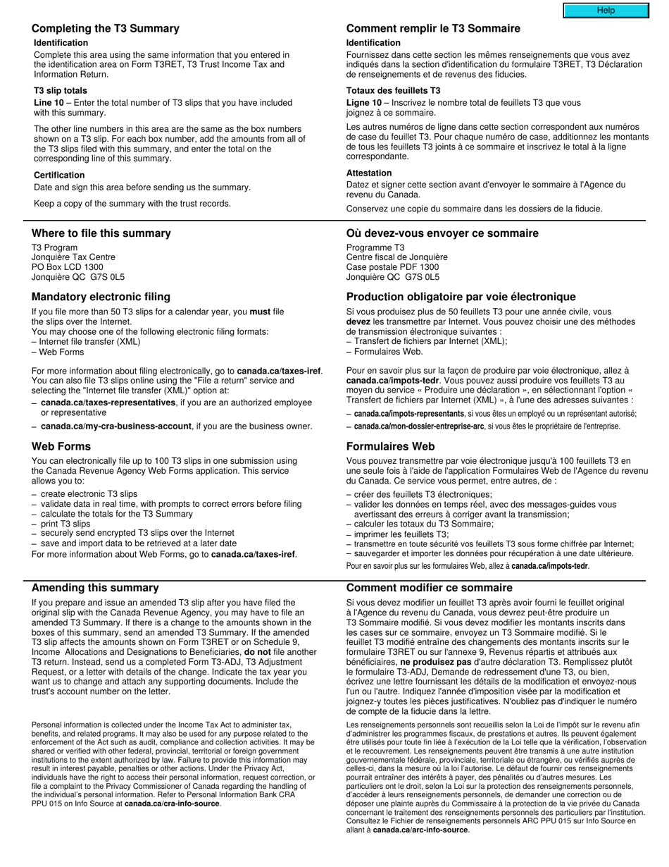 Form T3 SUM Summary of Trust Income Allocations and Designations - Canada (English / French), Page 2