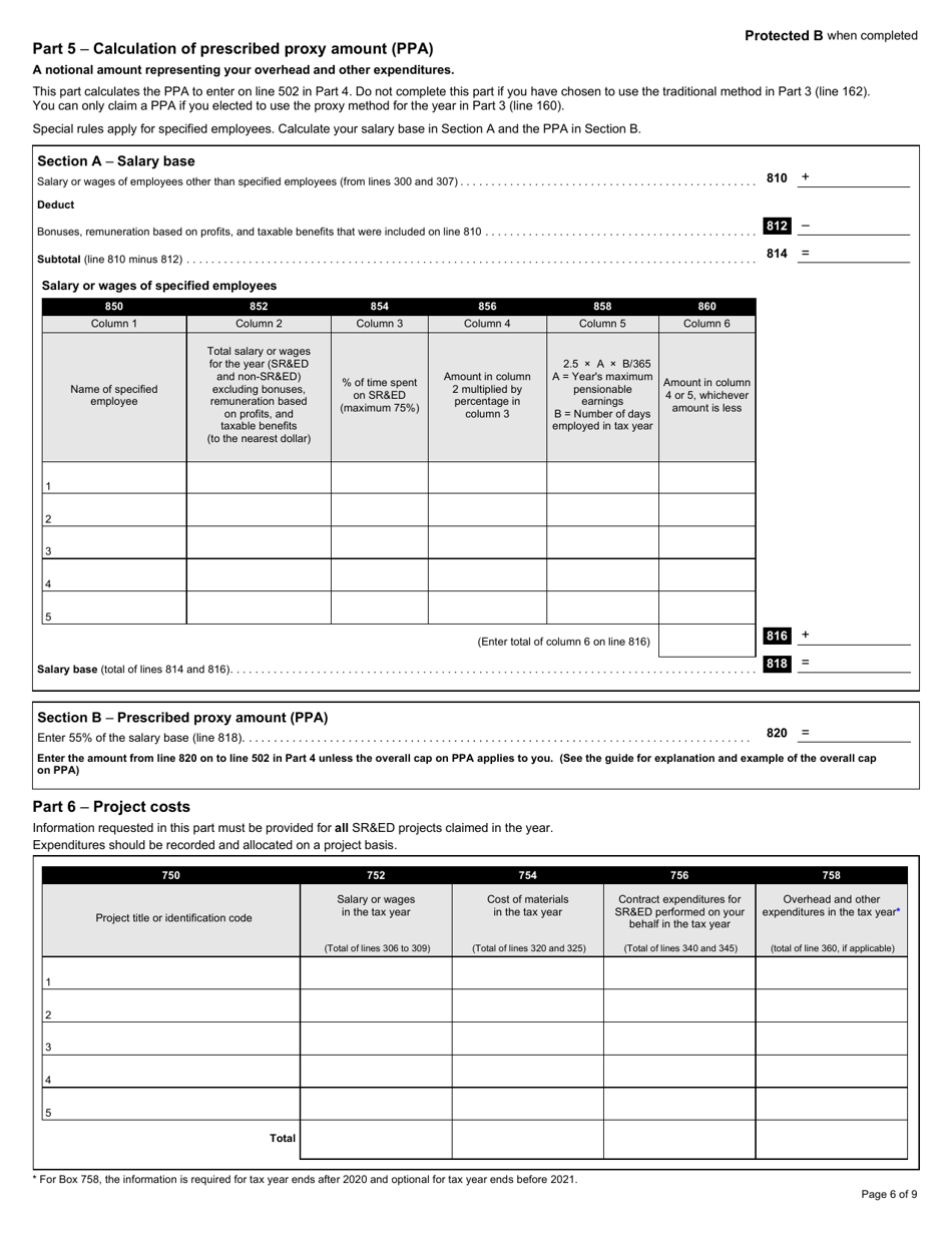 Form T661 Scientific Research and Experimental Development (Sred) Expenditures Claim - Canada, Page 6