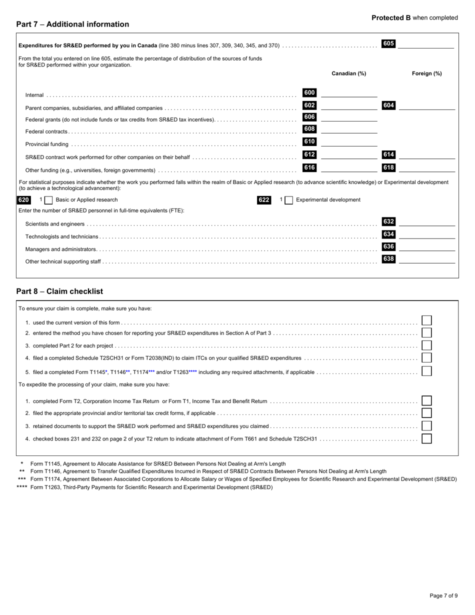 Form T661 Scientific Research and Experimental Development (Sred) Expenditures Claim - Canada, Page 7
