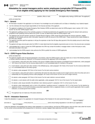Document preview: Form RC665 Attestation for Owner/Managers and/or Senior Employees (Comptroller/Vp Finance/Cfo) of an Eligible Entity Applying for the Canada Emergency Rent Subsidy - Canada