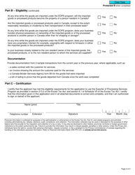 Form T602 Exporter of Processing Services Program - Canada, Page 2