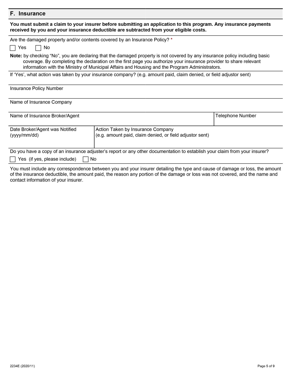 Form 2234E Disaster Recovery Assistance for Ontarians: Application Form for Homeowners and Tenants - Ontario, Canada, Page 5