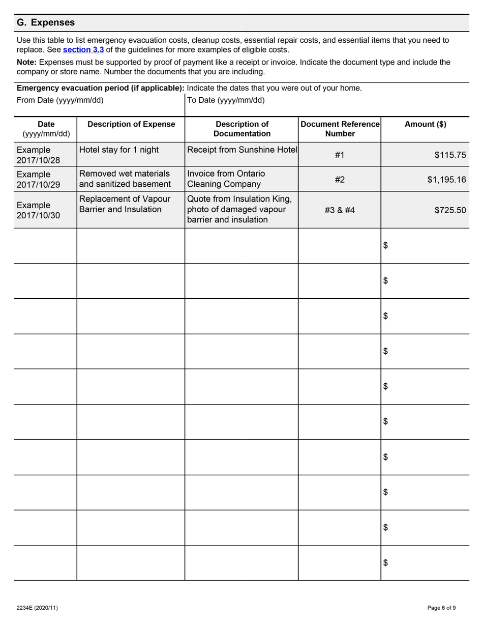 Form 2234E Disaster Recovery Assistance for Ontarians: Application Form for Homeowners and Tenants - Ontario, Canada, Page 6